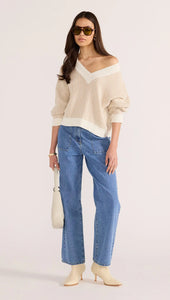 MINK PINK MEGAN V NECK SWEATER BEIGE