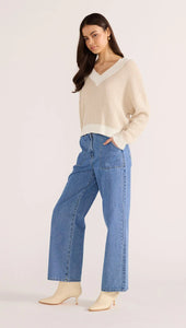 MINK PINK MEGAN V NECK SWEATER BEIGE