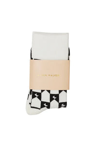 KAREN WALKER MONOGRAM SOCKS 2PK WHITE/BLACK