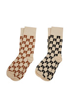 Load image into Gallery viewer, KAREN WALKER MONOGRASM SOCKS 2 PK SAND BLACK/SAND BROWN
