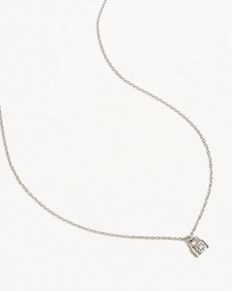 BY CHARLOTTE SILVER CRYSTAL LOTUS PADLOCK NECKLACE