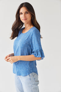 TUESDAY NARELLE TOP BLUE POLKA