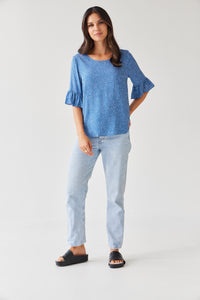 TUESDAY NARELLE TOP BLUE POLKA