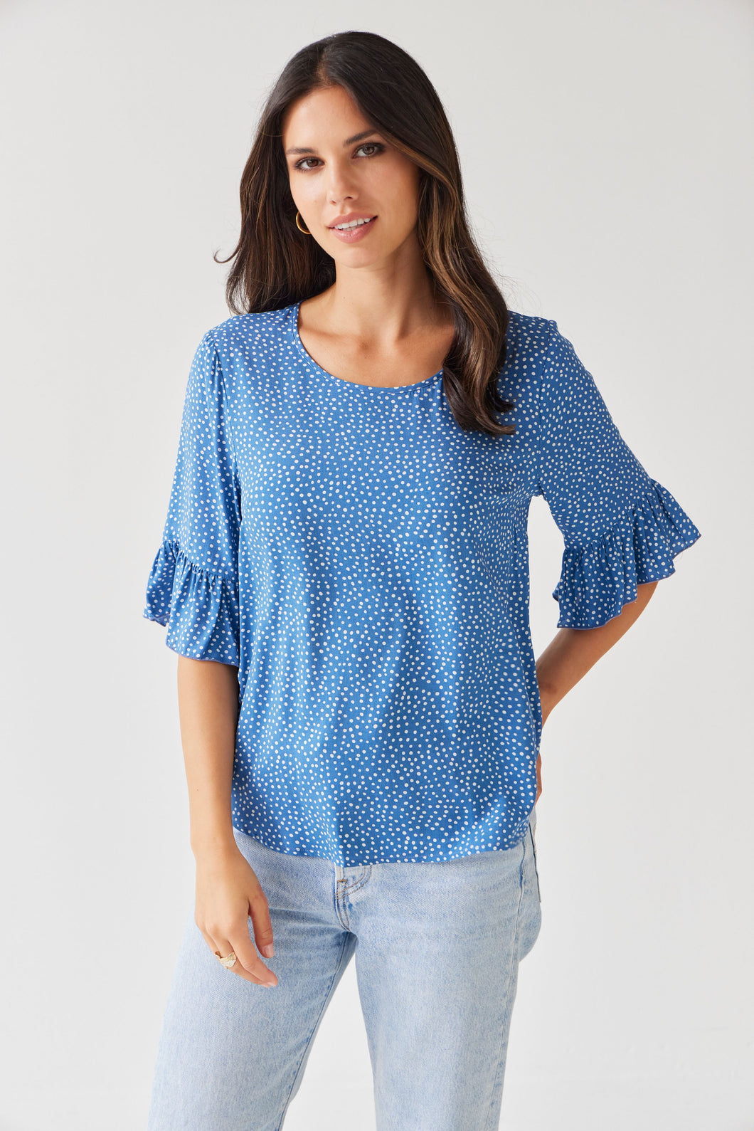 TUESDAY NARELLE TOP BLUE POLKA