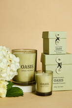 Load image into Gallery viewer, AMONG THE BRAVE OASIS HONEYSUCKLE + JASMINE 250G SOY CANDLE GREEN
