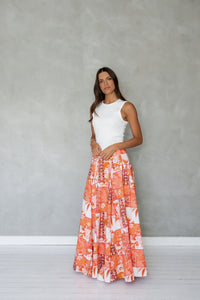 MAZU NEVER BE MAXI SKIRT ORANGE FLORAL