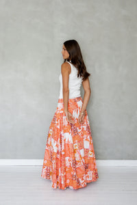 MAZU NEVER BE MAXI SKIRT ORANGE FLORAL