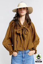 Load image into Gallery viewer, KAREN WALKER ORGANIC COTTON ORNAMENTAL BLOUSE KHAKI STRIPE
