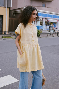 ROWIE GINA LINEN MINI DRESS LEMON