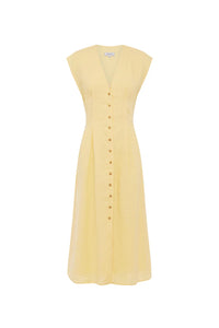 ROWIE MIRA LINEN MIDI DRESS LEMON