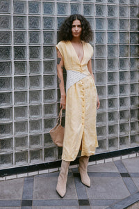 ROWIE MIRA LINEN MIDI DRESS LEMON