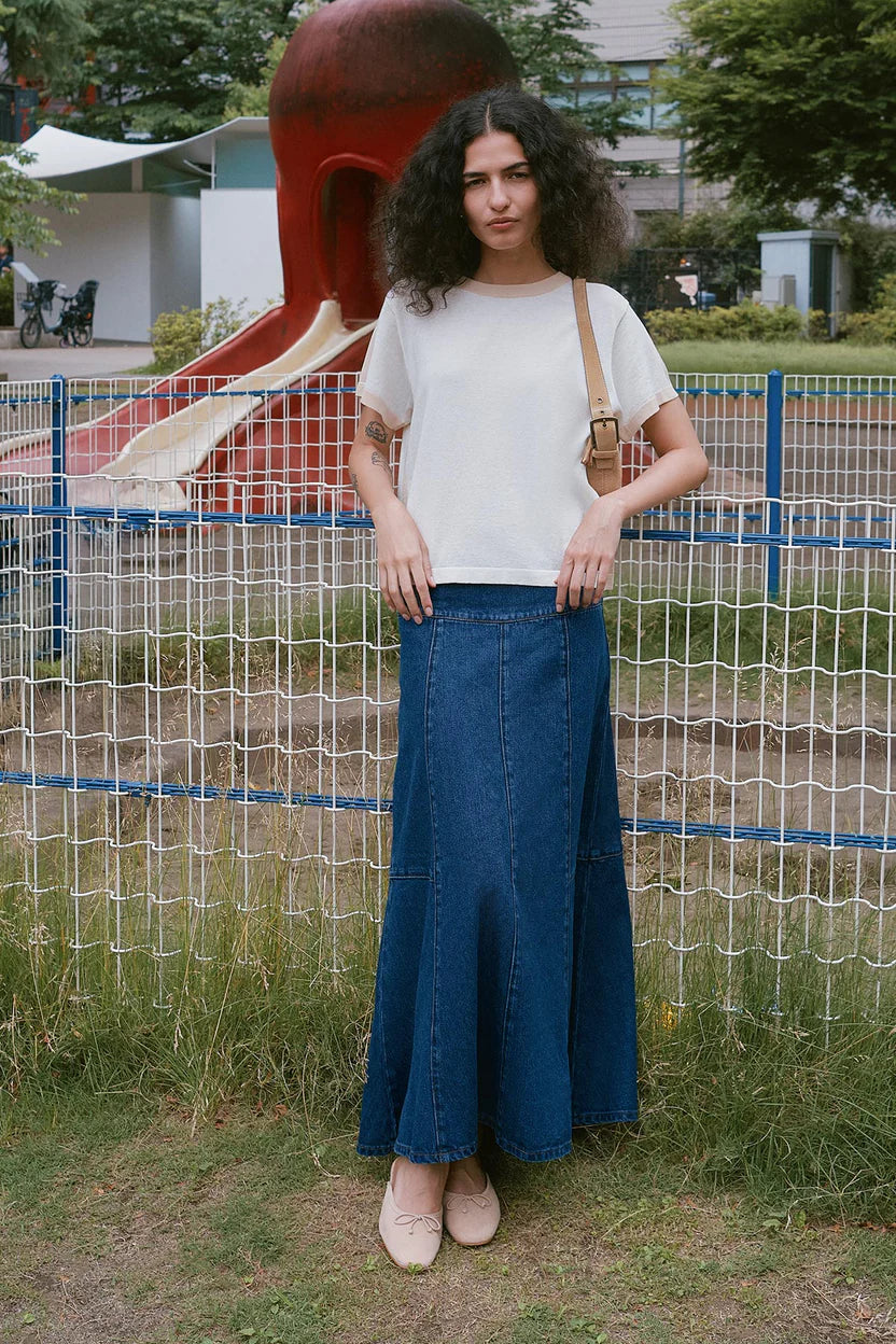ROWIE VASHTI DENIM MIDI SKIRT