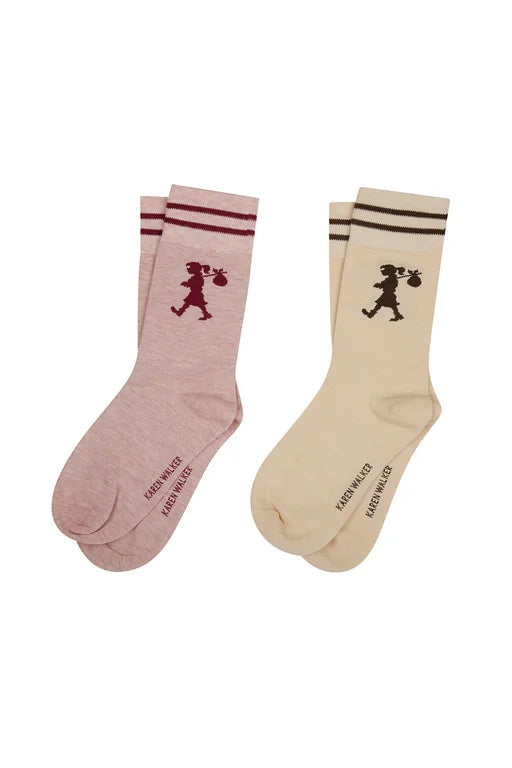 KAREN WALKER RUNAWAY GIRL SOCKS 2 PK PINK/SAND