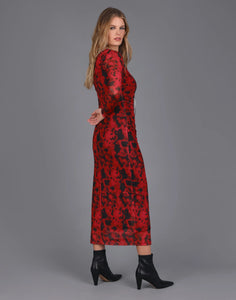 STORM SHADOW MESH KNIT DRESS RED PRINT