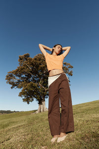 ROWIE MARYANNE BARREL LEG PANTS CHOCOLATE BROWN
