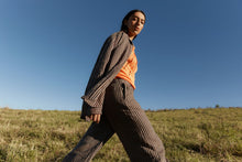 Load image into Gallery viewer, ROWIE RAMONA LINEN LONG SLEEVE SHIRT BROWN STRIPE
