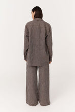 Load image into Gallery viewer, ROWIE RAMONA LINEN LONG SLEEVE SHIRT BROWN STRIPE
