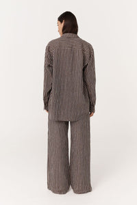 ROWIE RAMONA LINEN LONG SLEEVE SHIRT BROWN STRIPE