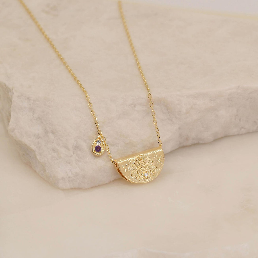 BY CHARLOTTE GOLD AWAKEN YOUR SENSES LOTUS BIRTHSTONE NECKLACE - FEBRUARY