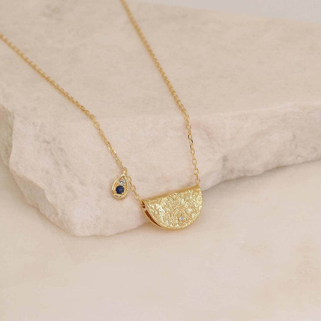 BY CHARLOTTE GOLD LIVE WITH DEVOTION LOTUS BIRTHSTONE NECKLACE - SEPTEMBER