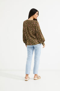 TUESDAY FLORENCE TOP OLIVE FLOWER