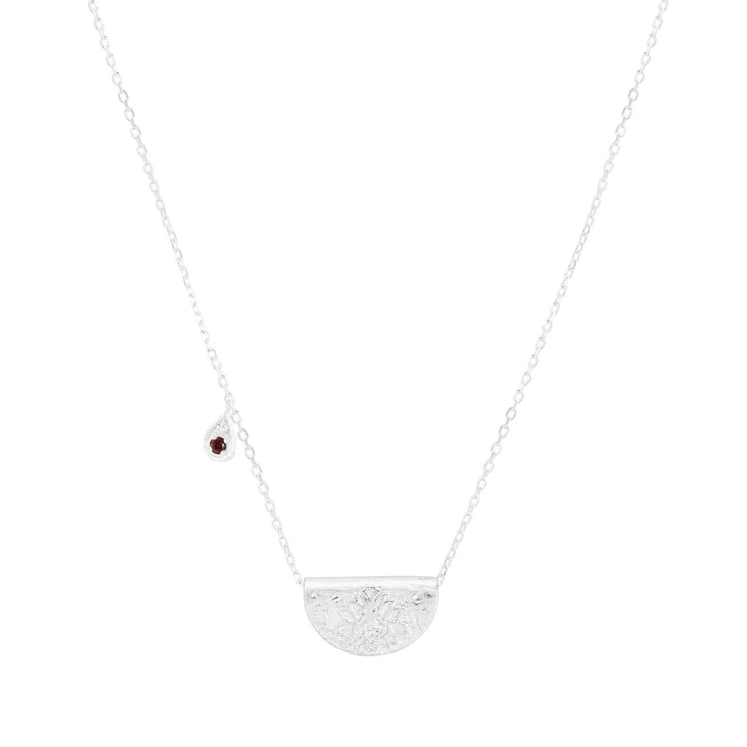 BY CHARLOTTE SILVER LOVE AND BE LOVED LOTUS BIRTHSTONE NECKLACE - JANUARY