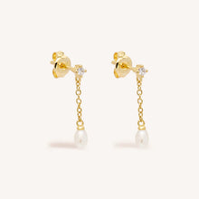 Load image into Gallery viewer, BY CHARLOTTE GOLD TEAR DROP CHAIN PEARL EARRING
